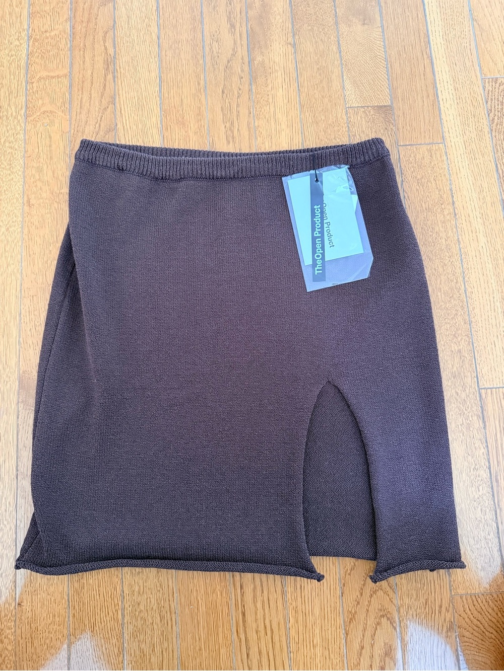 Brown Knit Split-Hem Skirt